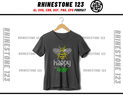 Bee Hive Be Happy Rhinestone Template, Rhinestone SVG, cricut, silhouette, Rhinestone File for SS10, PNG, AI, cdr, dxf, eps