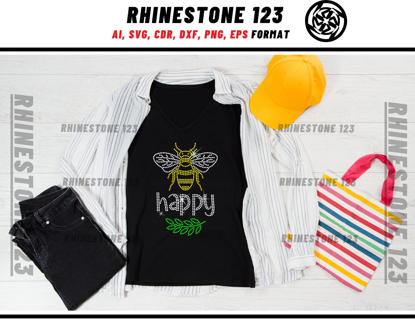 Bee Hive Be Happy Rhinestone Template, Rhinestone SVG, cricut, silhouette, Rhinestone File for SS10, PNG, AI, cdr, dxf, eps