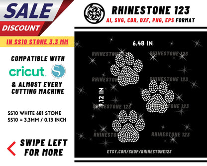 Cat Dog 3 Paws Rhinestone Template, Rhinestone File for SS10, Rhinestone SVG, cricut, silhouette, PNG, AI, cdr, dxf, eps