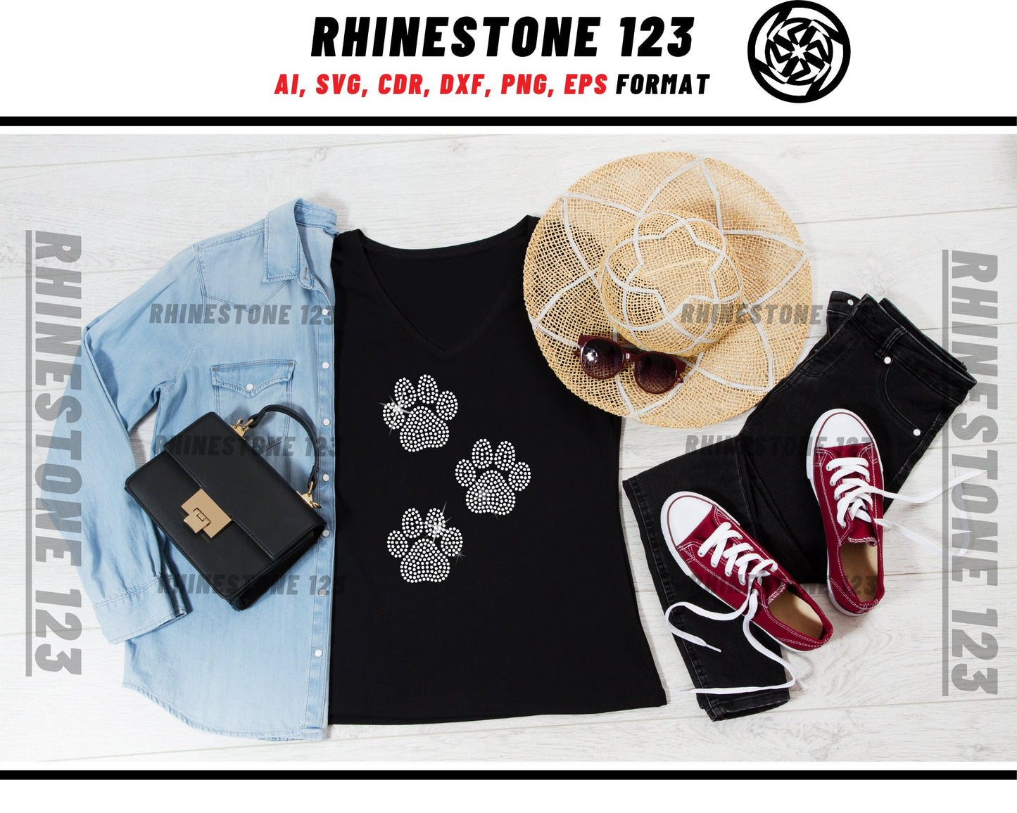 Cat Dog 3 Paws Rhinestone Template, Rhinestone File for SS10, Rhinestone SVG, cricut, silhouette, PNG, AI, cdr, dxf, eps