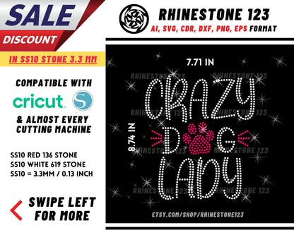 Crazy Dog Lady Rhinestone Template, Rhinestone File for SS10, Rhinestone SVG, cricut, silhouette, PNG, AI, cdr, dxf, eps