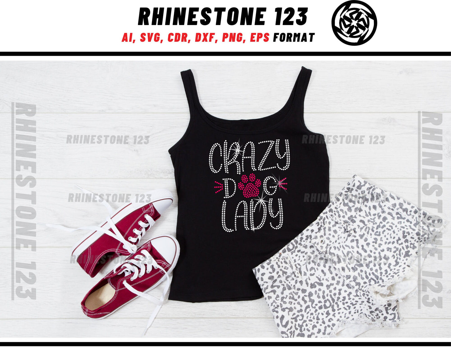 Crazy Dog Lady Rhinestone Template, Rhinestone File for SS10, Rhinestone SVG, cricut, silhouette, PNG, AI, cdr, dxf, eps