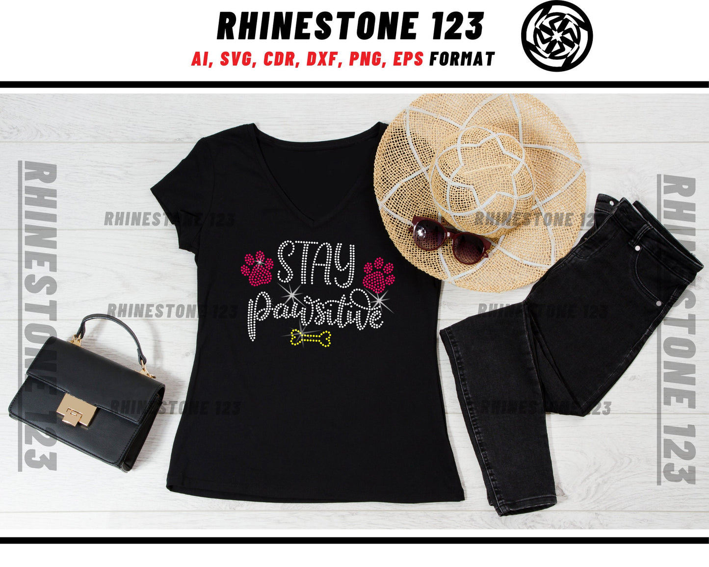 Stay Pawsitive Rhinestone Template, cricut, silhouette, Rhinestone SVG, Rhinestone File for SS10, PNG, AI, cdr, dxf, eps