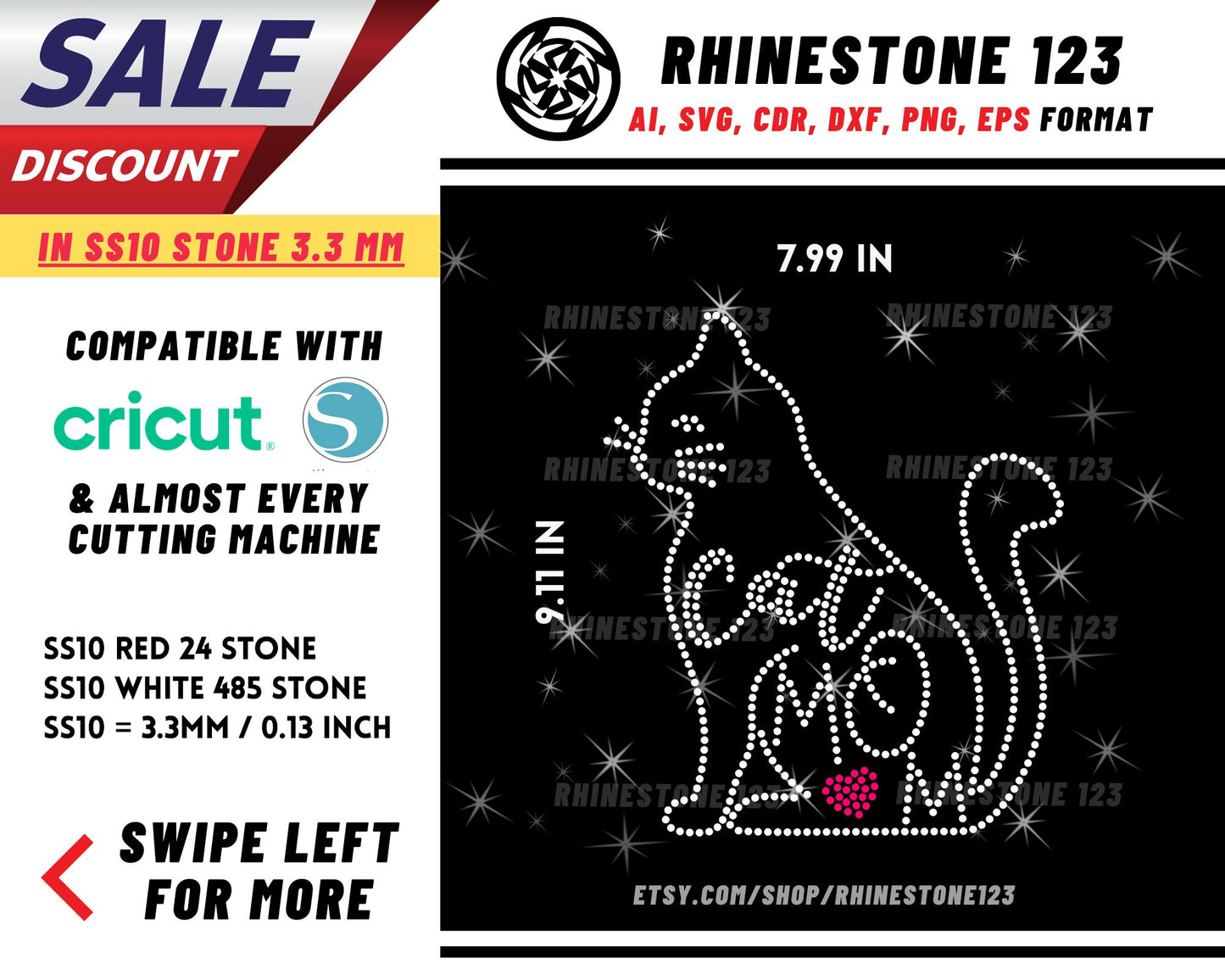 Cat Outline Cat Mom Rhinestone Template, Rhinestone SVG, cricut, silhouette, Rhinestone File for SS10, PNG, AI, cdr, dxf, eps