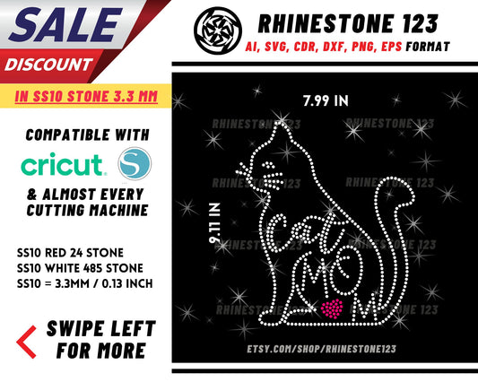 Cat Outline Cat Mom Rhinestone Template, Rhinestone SVG, cricut, silhouette, Rhinestone File for SS10, PNG, AI, cdr, dxf, eps