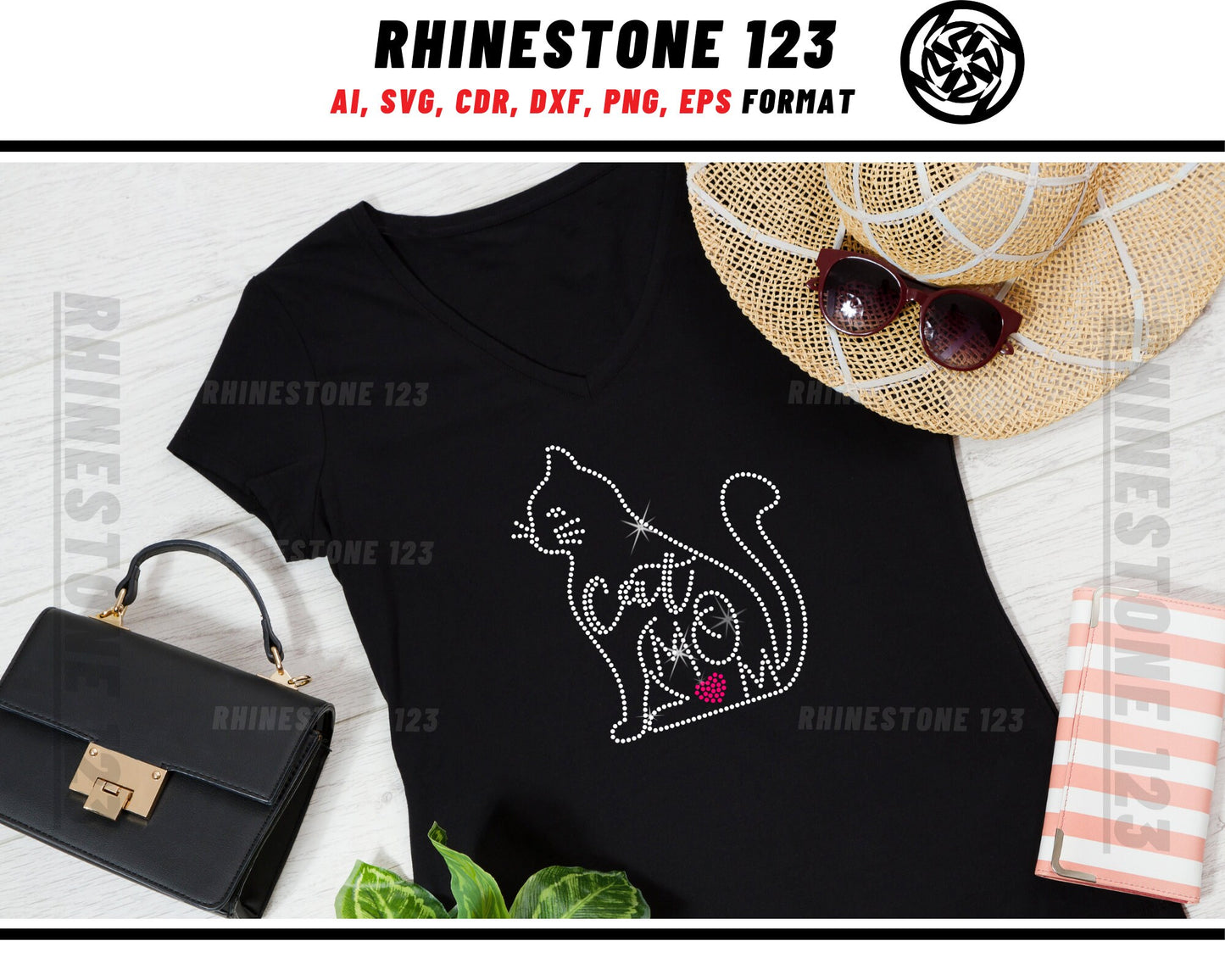 Cat Outline Cat Mom Rhinestone Template, Rhinestone SVG, cricut, silhouette, Rhinestone File for SS10, PNG, AI, cdr, dxf, eps