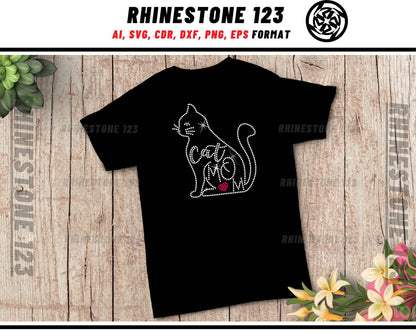 Cat Outline Cat Mom Rhinestone Template, Rhinestone SVG, cricut, silhouette, Rhinestone File for SS10, PNG, AI, cdr, dxf, eps