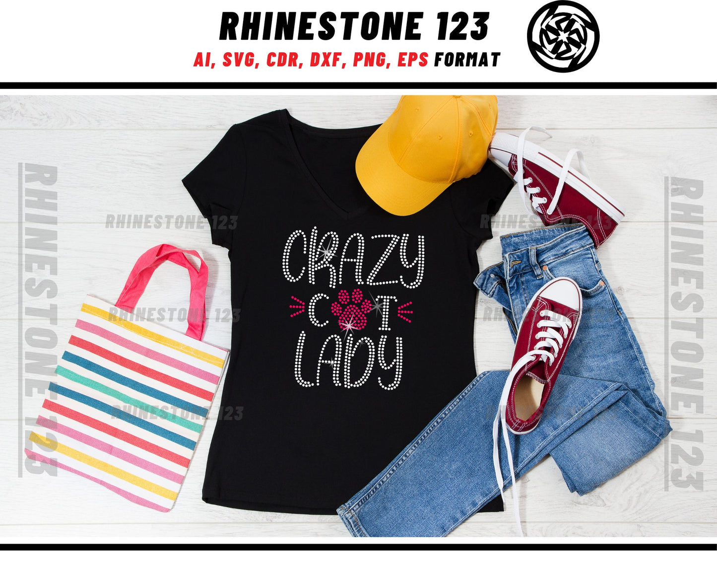 Crazy Cat Lady Rhinestone Template, Rhinestone File for SS10, Rhinestone SVG, cricut, silhouette, PNG, AI, cdr, dxf, eps