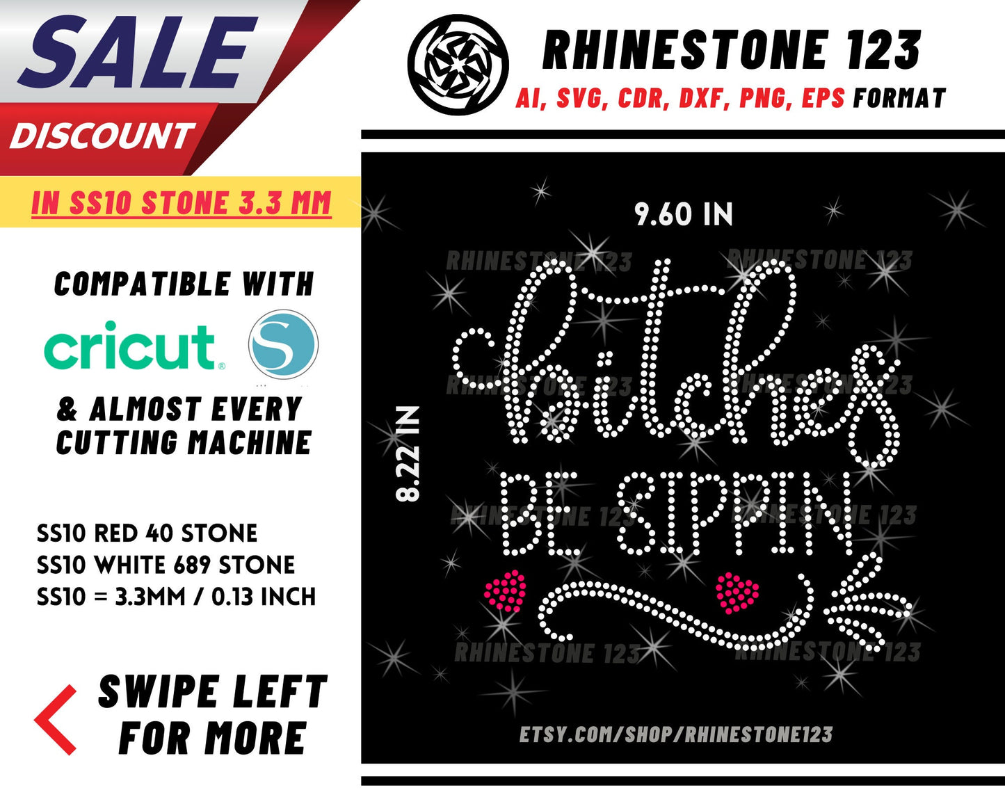 Bitches Be Sippin Rhinestone Template, cricut, silhouette, Rhinestone SVG, Rhinestone File for SS10, PNG, AI, cdr, dxf, eps