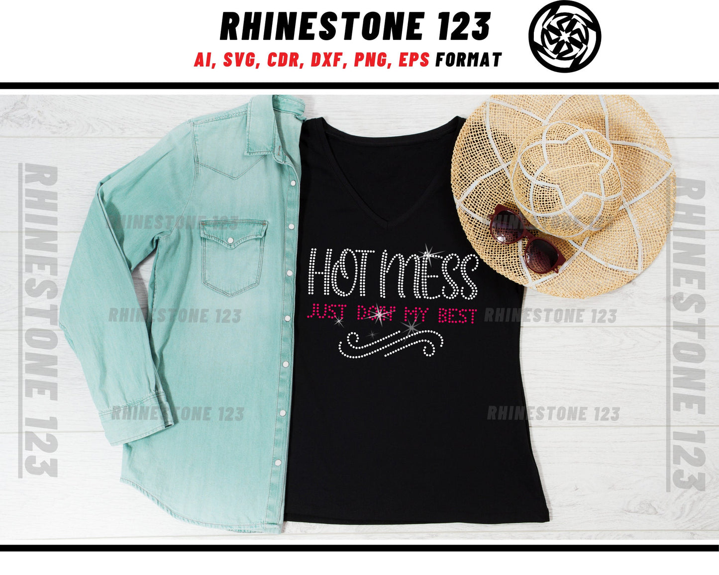 Hotmess Just Doing My Best Rhinestone Template, Rhinestone File for SS10, Rhinestone SVG, cricut, silhouette, PNG, AI, cdr, dxf, eps