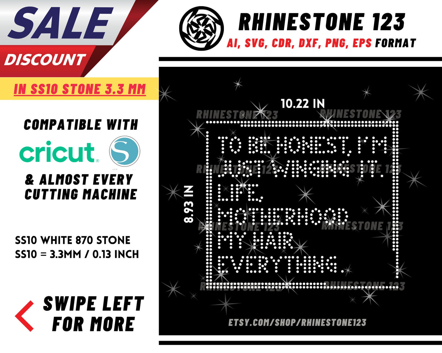 To Be Honest I Am Winging It Motherhood Rhinestone Template, Rhinestone SVG, cricut, silhouette, Rhinestone File for SS10, PNG, AI, cdr, dxf