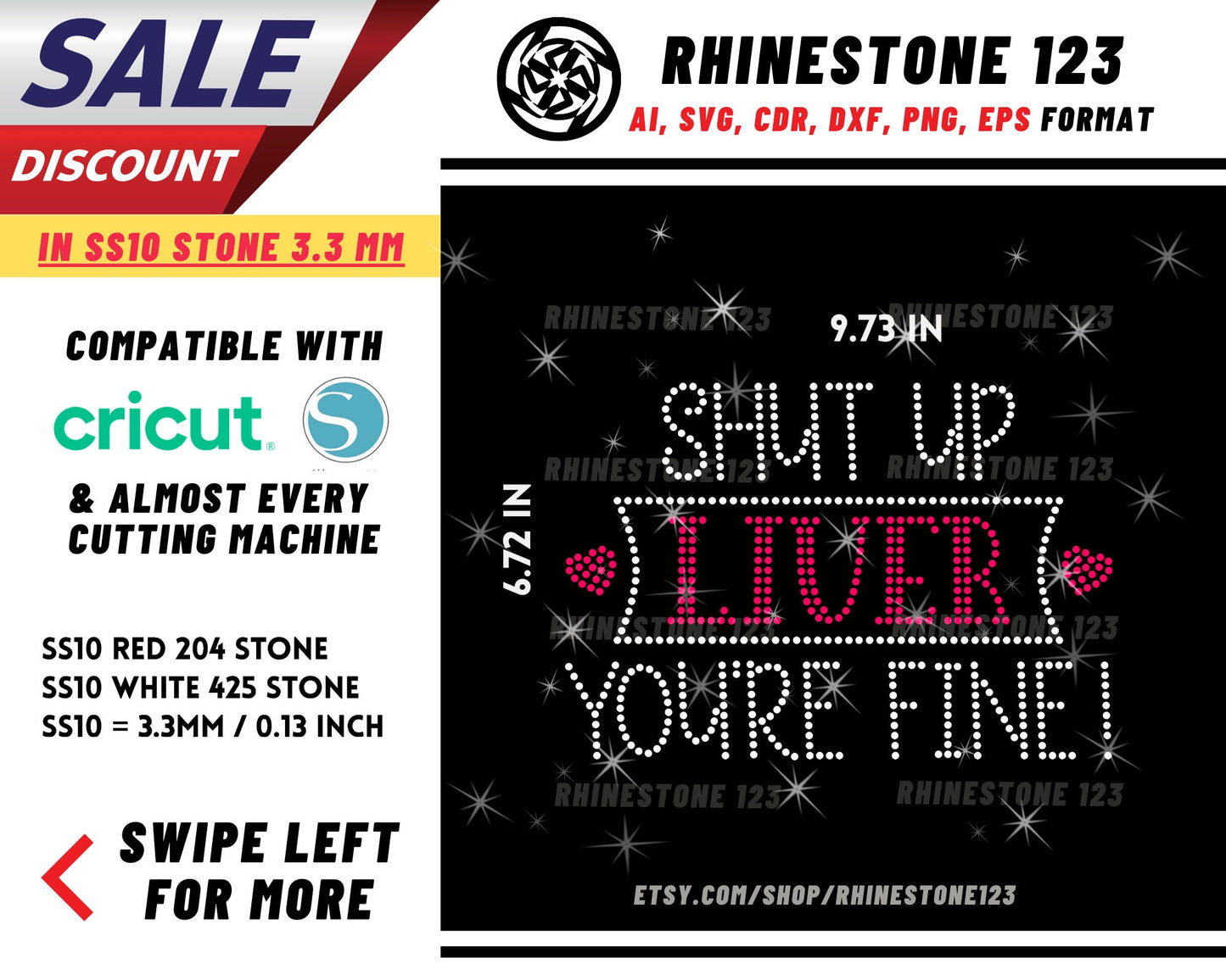 Shut Up Liver Youre Fine Rhinestone Template, Rhinestone File for SS10, Rhinestone SVG, cricut, silhouette, PNG, AI, cdr, dxf, eps