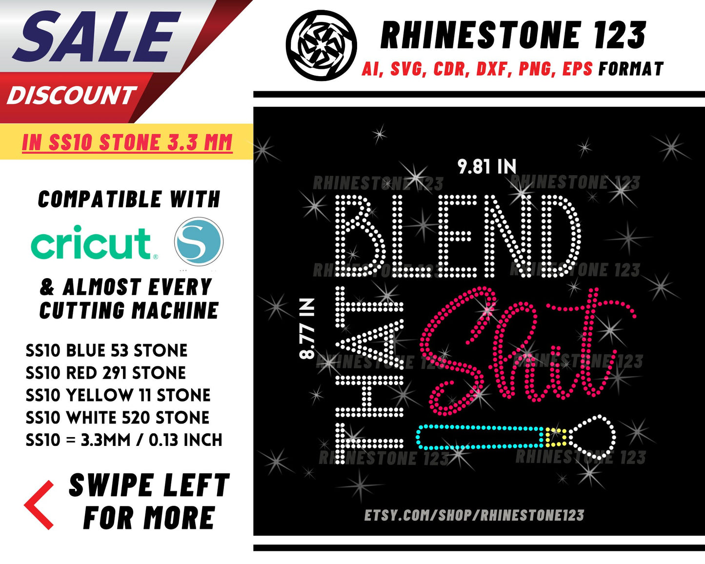 Blend That Shit Rhinestone Template, Rhinestone SVG, cricut, silhouette, Rhinestone File for SS10, PNG, AI, cdr, dxf, eps