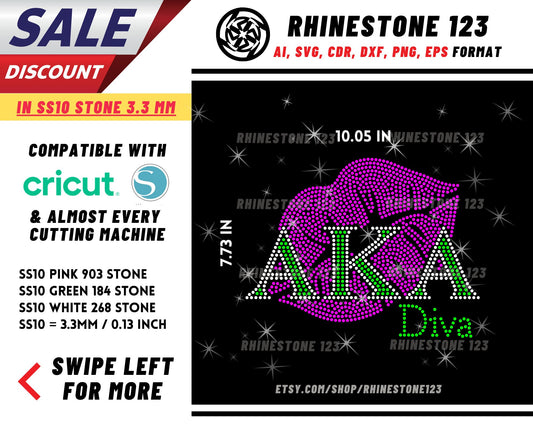 Alpha Kappa Alpha Lips Rhinestone Template for Cricut rhinestone template material rhinestone SS10 Instant Download svg png dxf cdr sorority