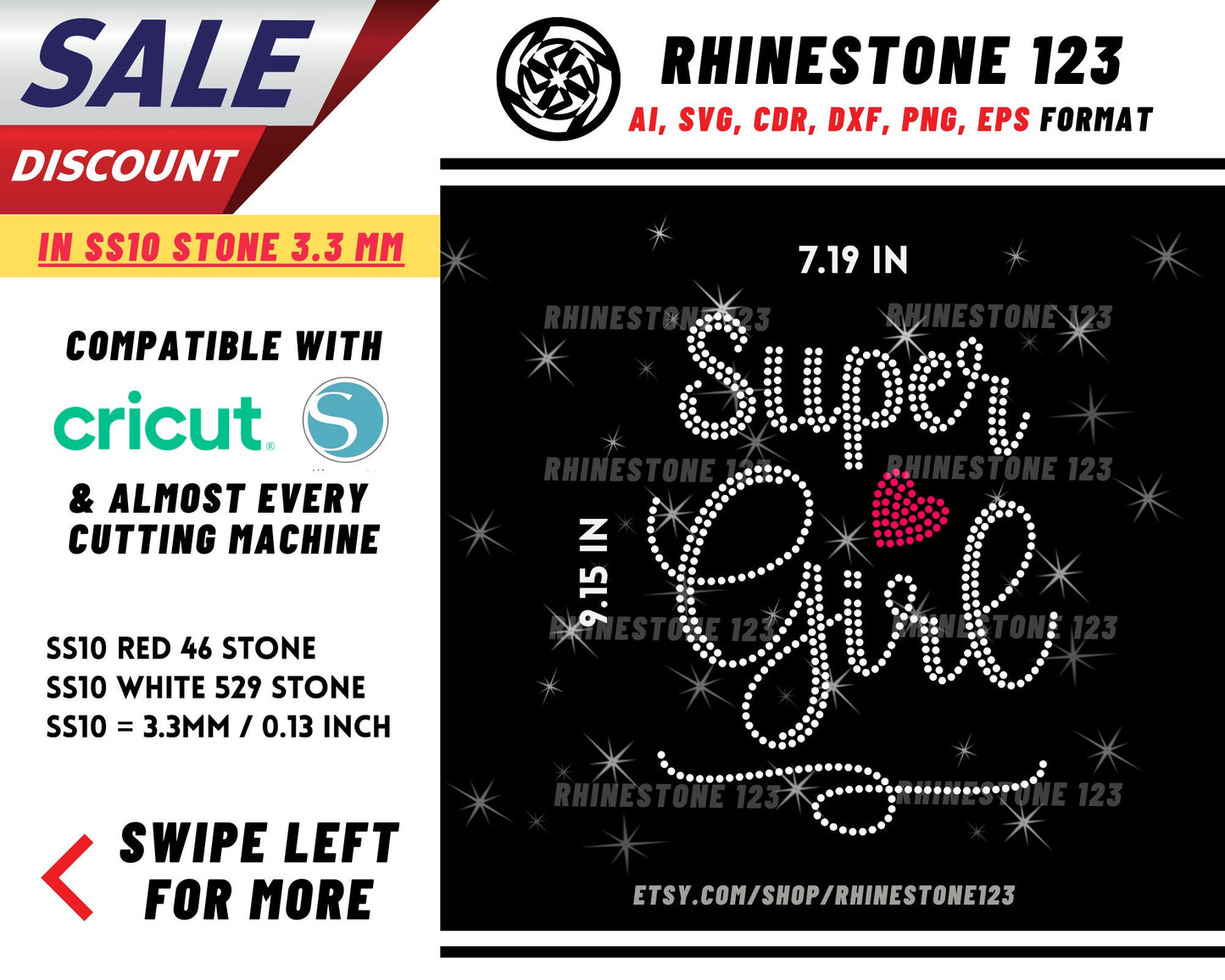 Super Girl Rhinestone Template, cricut, silhouette, Rhinestone SVG, Rhinestone File for SS10, PNG, AI, cdr, dxf, eps