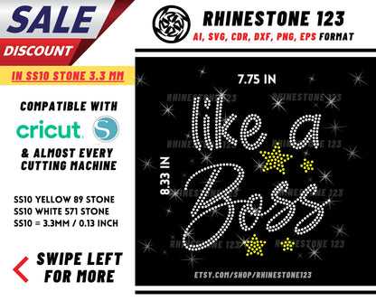 Like a Boss Rhinestone Template, Rhinestone File for SS10, Rhinestone SVG, cricut, silhouette, PNG, AI, cdr, dxf, eps