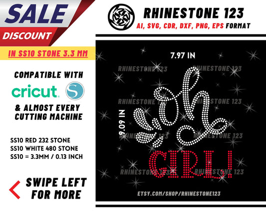 Oh Girl Rhinestone Template, Rhinestone File for SS10, Rhinestone SVG, cricut, silhouette, PNG, AI, cdr, dxf, eps