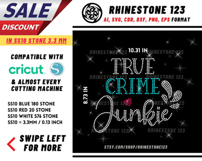 True Crime Junkie Rhinestone Template, Rhinestone File for SS10, Rhinestone SVG, cricut, silhouette, PNG, AI, cdr, dxf, eps