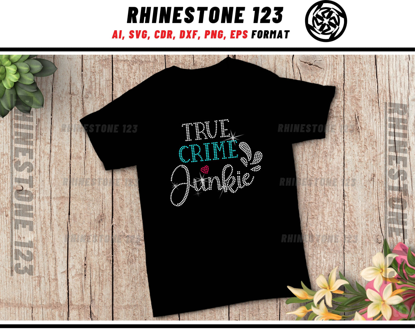 True Crime Junkie Rhinestone Template, Rhinestone File for SS10, Rhinestone SVG, cricut, silhouette, PNG, AI, cdr, dxf, eps