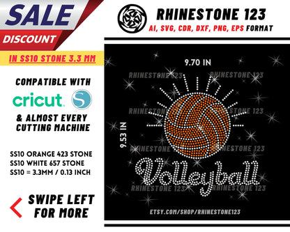 Volleyball Rhinestone Template, Rhinestone File for SS10, Rhinestone SVG, cricut, silhouette, PNG, AI, cdr, dxf, eps