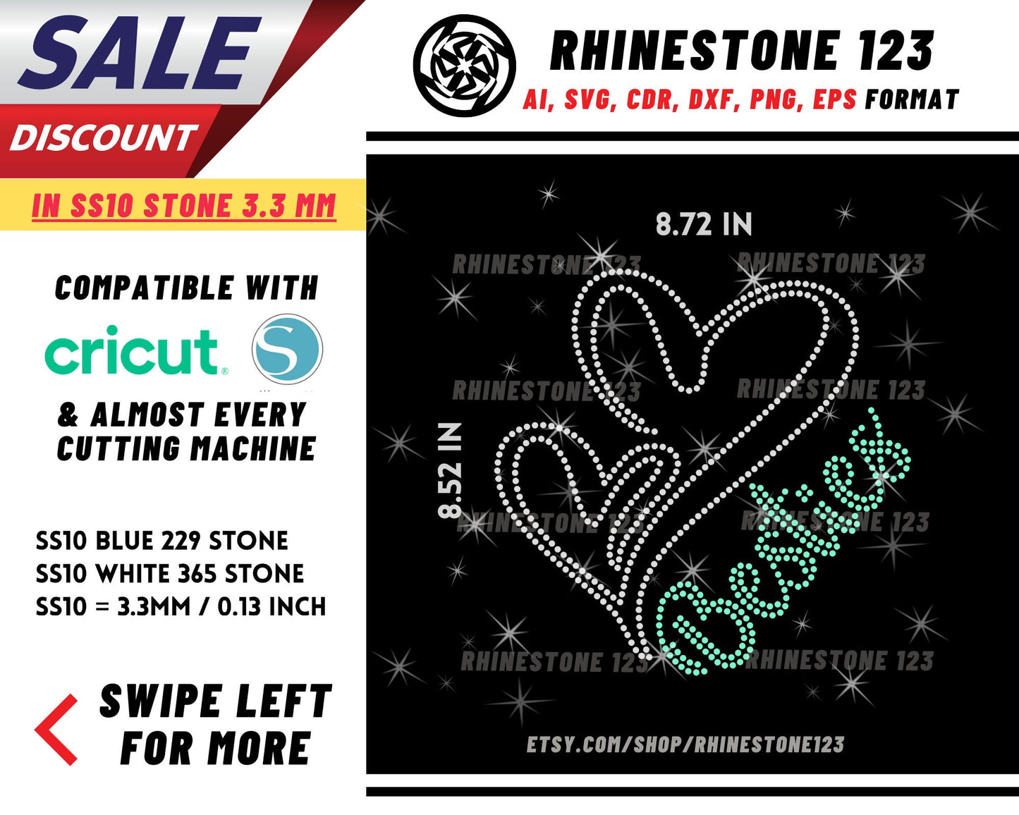 Outline Heart Besties Rhinestone Template, Rhinestone SVG, cricut, silhouette, Rhinestone File for SS10, PNG, AI, cdr, dxf, eps