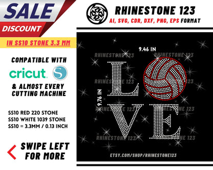 Love Volleyball Rhinestone Template, Rhinestone File for SS10, Rhinestone SVG, cricut, silhouette, PNG, AI, cdr, dxf, eps