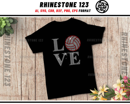 Love Volleyball Rhinestone Template, Rhinestone File for SS10, Rhinestone SVG, cricut, silhouette, PNG, AI, cdr, dxf, eps