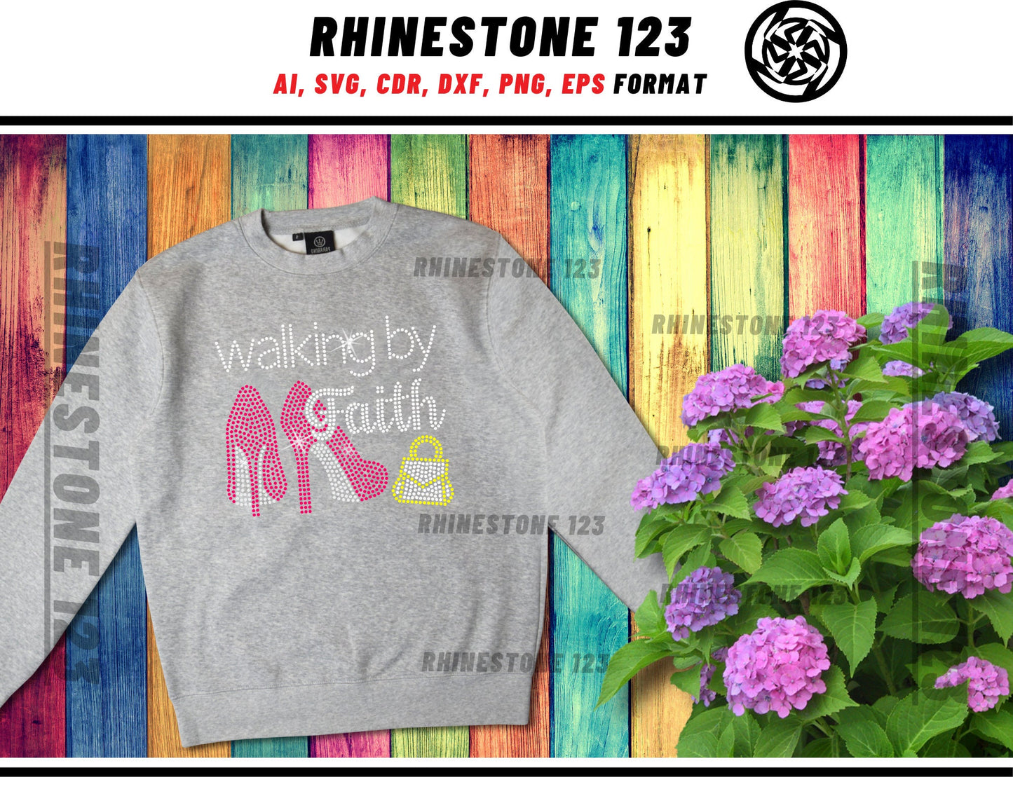 Walking by Faith Rhinestone Template, Rhinestone File for SS10, Rhinestone SVG, cricut, silhouette, PNG, AI, cdr, dxf, eps