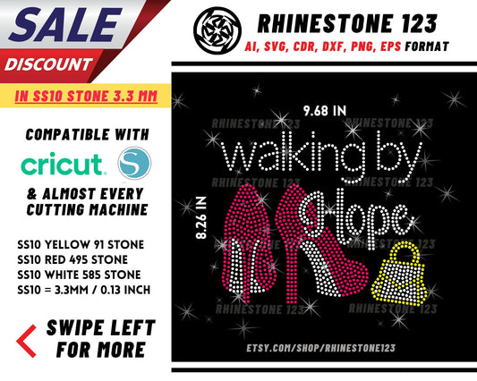 Walking by Hope Rhinestone Template, Rhinestone File for SS10, Rhinestone SVG, cricut, silhouette, PNG, AI, cdr, dxf, eps