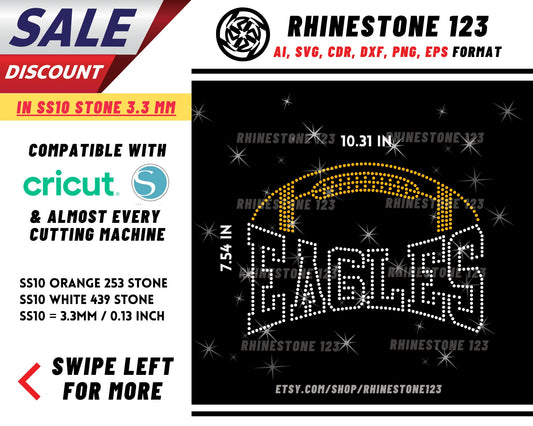 Eagles Football Rhinestone Template, cricut, silhouette, Rhinestone SVG, Rhinestone File for SS10, PNG, AI, cdr, dxf, eps