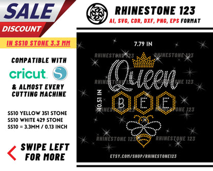 Queen Bee Honeycomb Rhinestone Template, Rhinestone SVG, cricut, silhouette, Rhinestone File for SS10, PNG, AI, cdr, dxf, eps