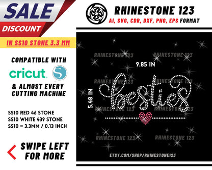 Besties with heart Rhinestone Template, Rhinestone SVG, cricut, silhouette, Rhinestone File for SS10, PNG, AI, cdr, dxf, eps