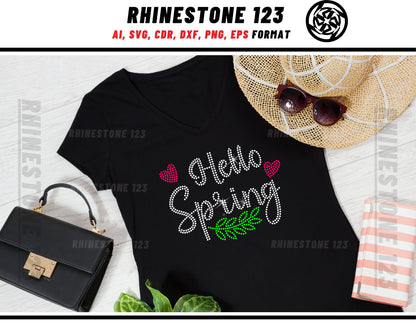 Hello Spring Rhinestone Template, Rhinestone SVG, cricut, silhouette, Rhinestone File for SS10, PNG, AI, cdr, dxf, eps