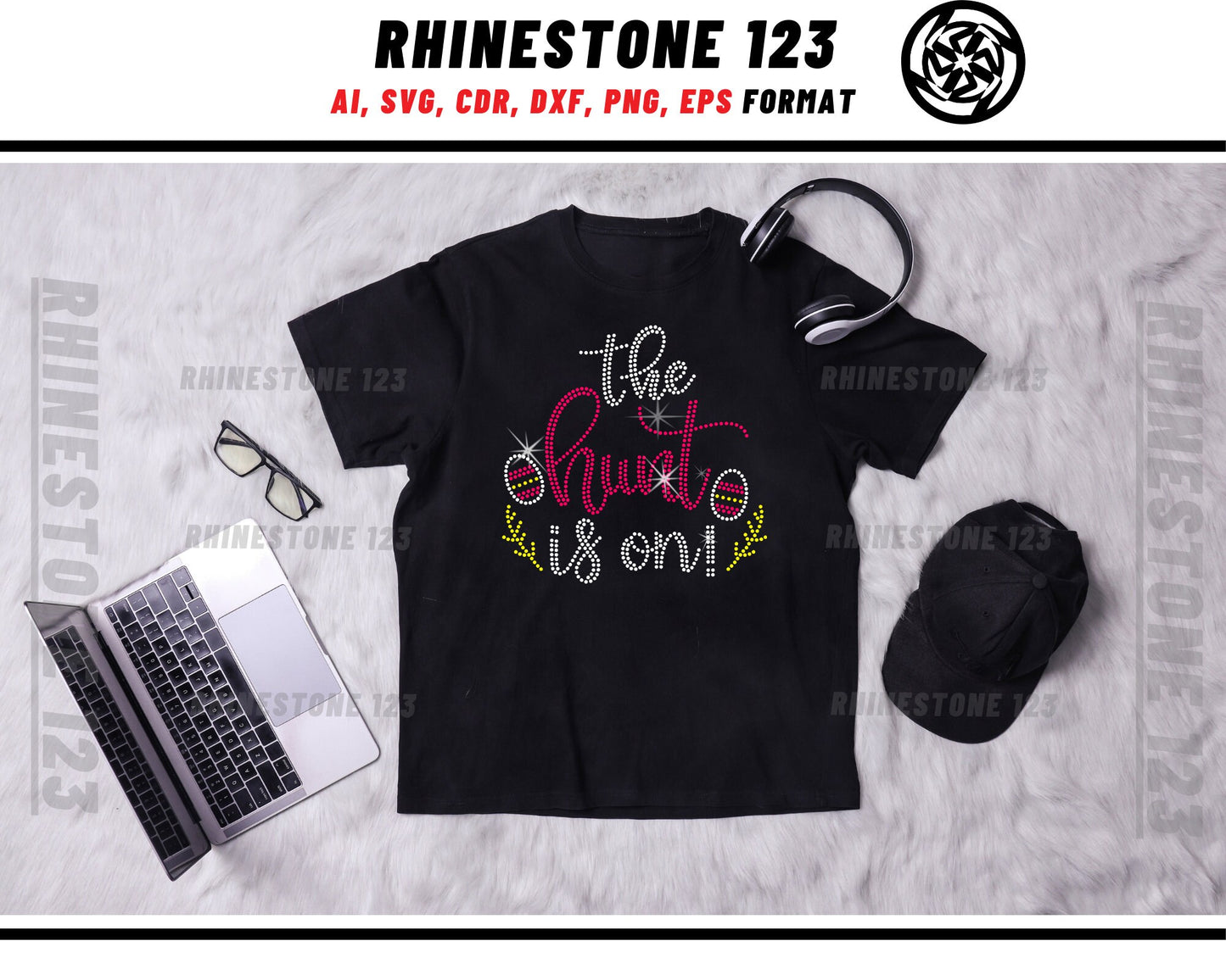 The Hunt Is On Rhinestone Template, cricut, silhouette, Rhinestone SVG, Rhinestone File for SS10, PNG, AI, cdr, dxf, eps