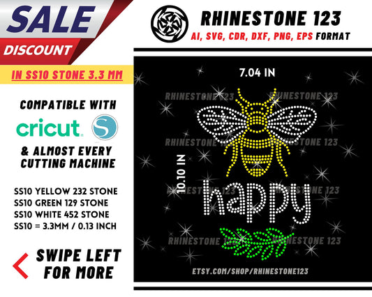 Bee Hive Be Happy Rhinestone Template, Rhinestone SVG, cricut, silhouette, Rhinestone File for SS10, PNG, AI, cdr, dxf, eps