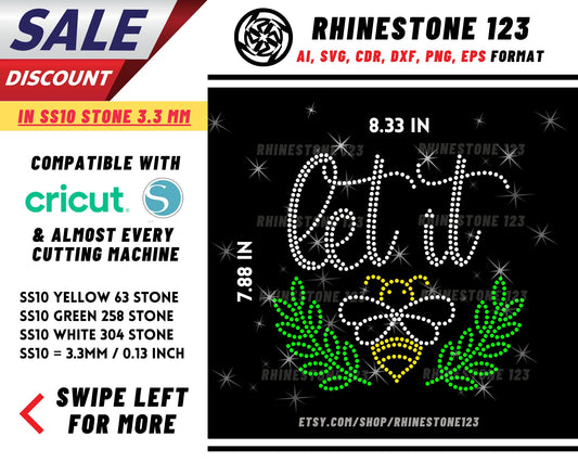 Bee Hive Let It Bee Rhinestone Template, Rhinestone File for SS10, Rhinestone SVG, cricut, silhouette, PNG, AI, cdr, dxf, eps