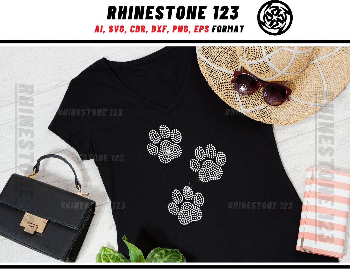 Cat Dog 3 Paws Rhinestone Template, Rhinestone File for SS10, Rhinestone SVG, cricut, silhouette, PNG, AI, cdr, dxf, eps