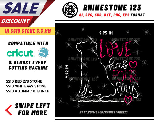 Love Has Four Paws Rhinestone Template for Cricut rhinestone template material rhinestone SS10 Instant Download File svg eps png dxf ai cdr