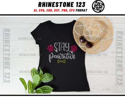 Stay Pawsitive Rhinestone Template, cricut, silhouette, Rhinestone SVG, Rhinestone File for SS10, PNG, AI, cdr, dxf, eps