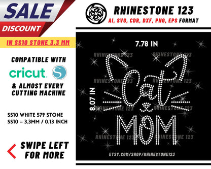 Cat Face Cat Mom Rhinestone Template, Rhinestone SVG, cricut, silhouette, Rhinestone File for SS10, PNG, AI, cdr, dxf, eps