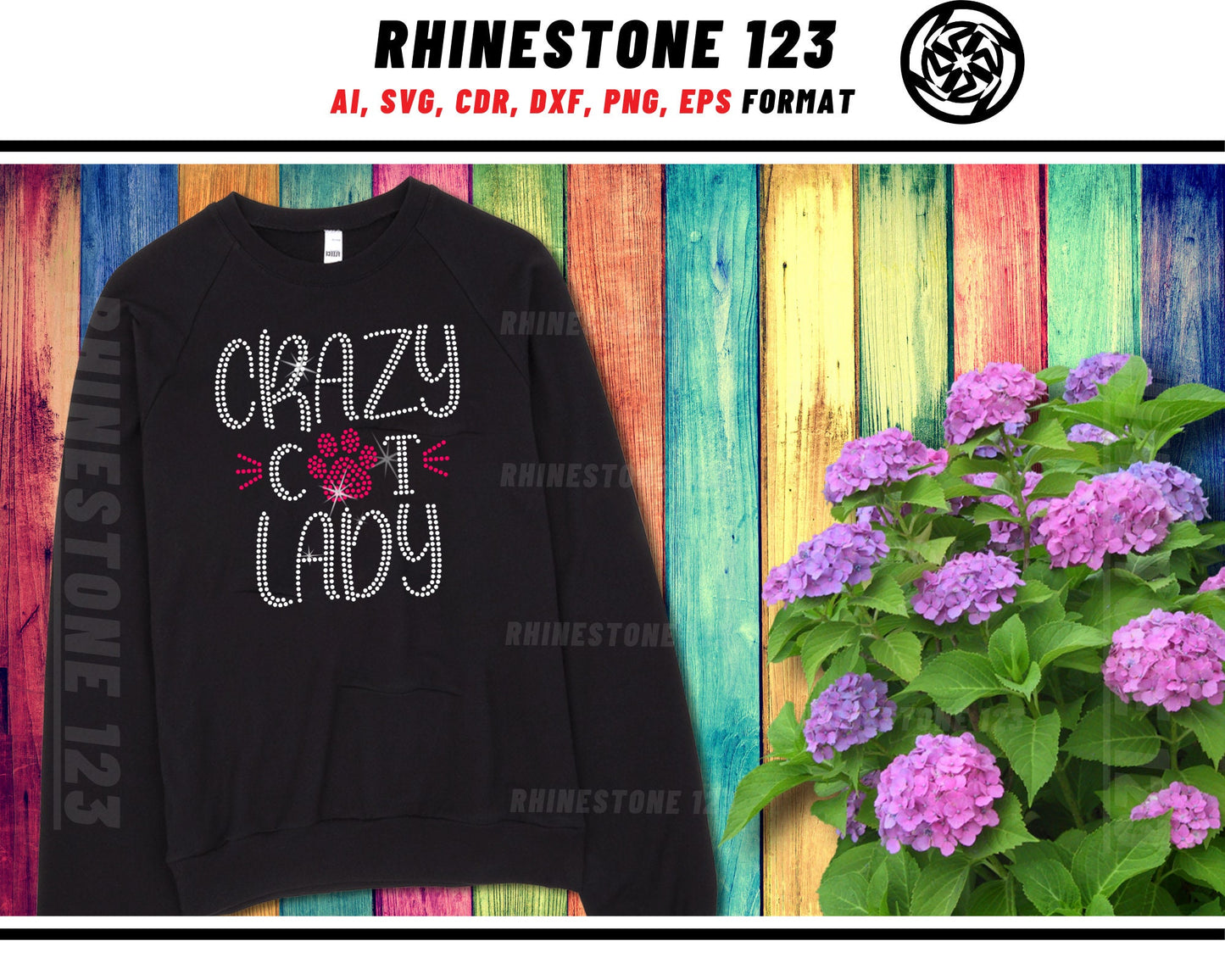 Crazy Cat Lady Rhinestone Template, Rhinestone File for SS10, Rhinestone SVG, cricut, silhouette, PNG, AI, cdr, dxf, eps