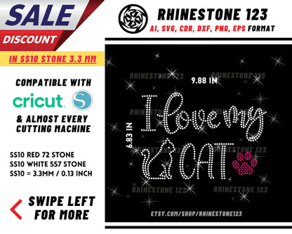 I Love My Cat Rhinestone Template for Cricut rhinestone template material rhinestone SS10 Instant Download File svg eps png dxf ai cdr