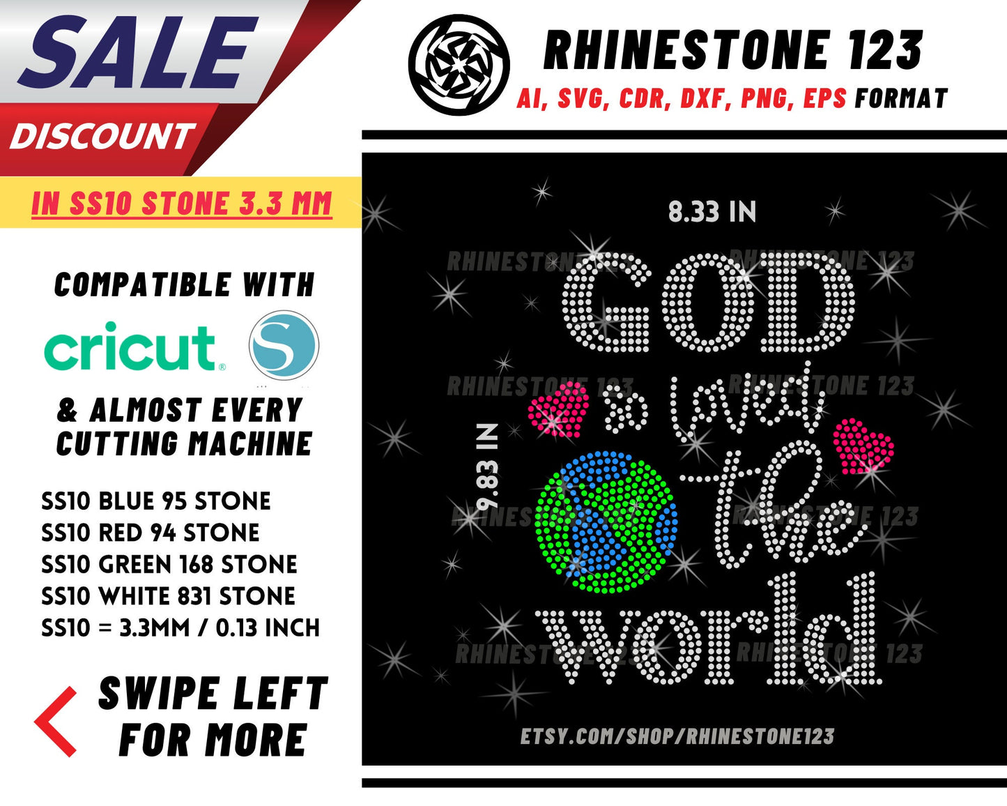 Christian God So Loved The World Rhinestone Template for Cricut rhinestone template material rhinestone SS10 Instant Download File svg dxf