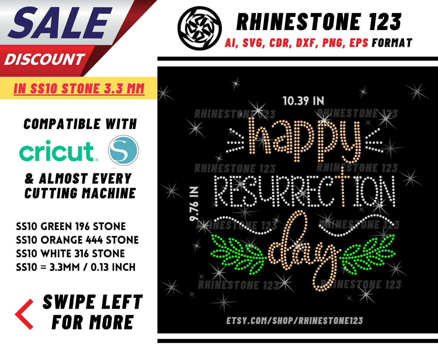 Christian Happy Resurrection Day Rhinestone Template for Cricut rhinestone template material rhinestone SS10 Download File svg png dxf ai