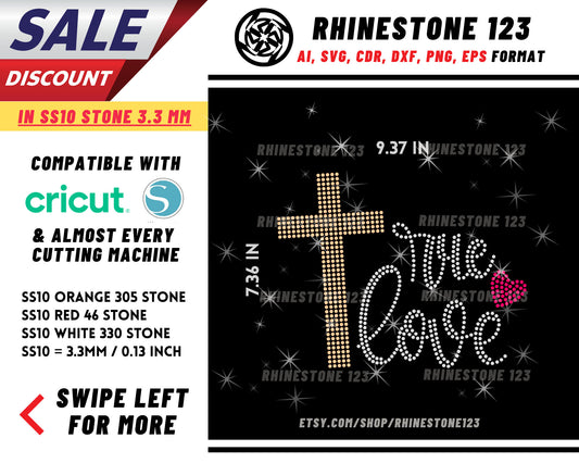 Christian Cross True Love Rhinestone Template for Cricut rhinestone template material rhinestone SS10 Instant Download File svg png dxf ai