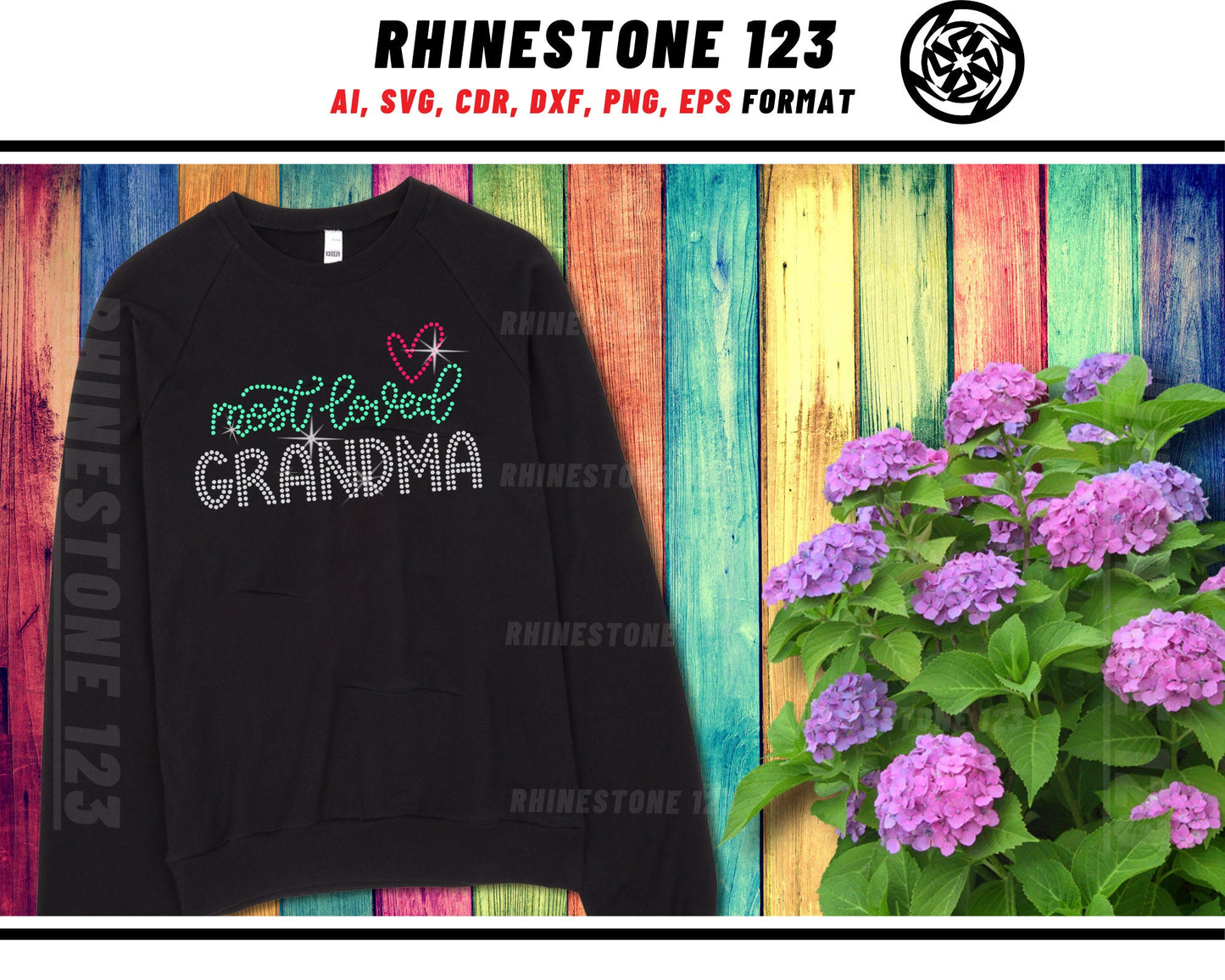 Most Loved Grandma Rhinestone Template, cricut, silhouette, Rhinestone SVG, Rhinestone File for SS10, PNG, AI, cdr, dxf, eps