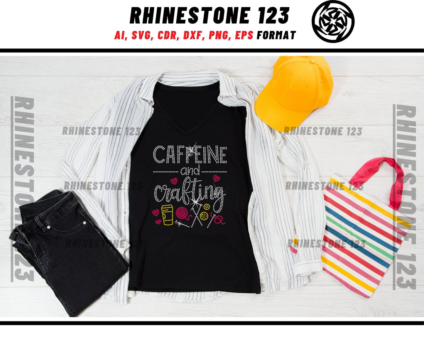 Caffeine And Crafting Rhinestone Template, Rhinestone SVG, cricut, silhouette, Rhinestone File for SS10, PNG, AI, cdr, dxf, eps