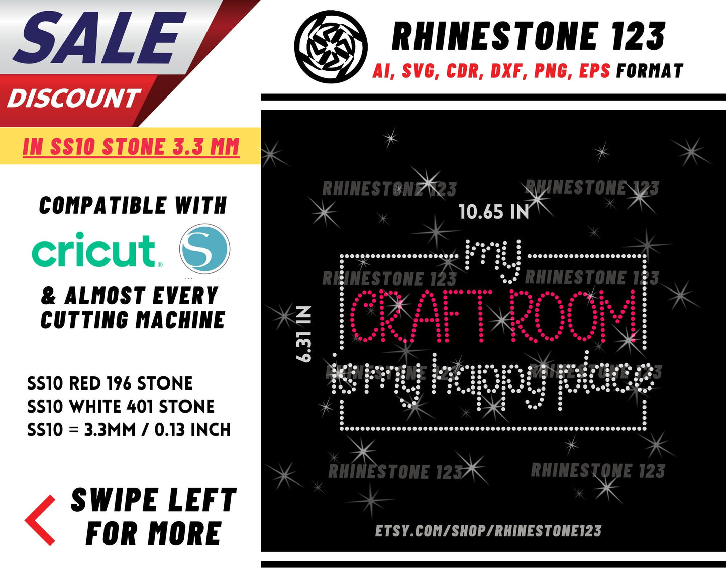 My Craft Room Is My Happy Place Rhinestone Template, Rhinestone SVG, cricut, silhouette, Rhinestone File for SS10, PNG, AI, cdr, dxf, eps