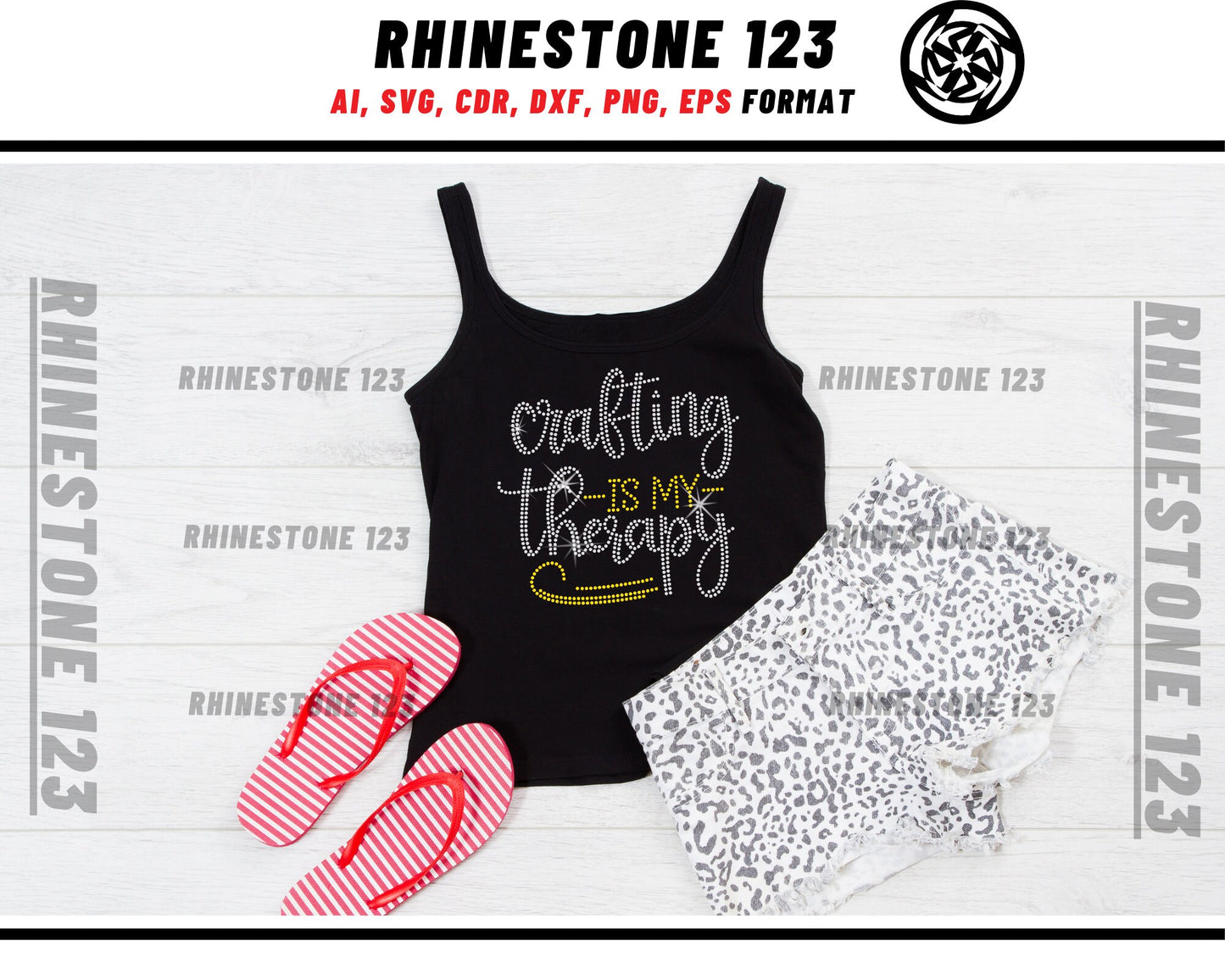 Crafting Is My Therapy Rhinestone Template, Rhinestone SVG, cricut, silhouette, Rhinestone File for SS10, PNG, AI, cdr, dxf, eps