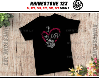 I Love Cats Rhinestone Template, Rhinestone File for SS10, Rhinestone SVG, cricut, silhouette, PNG, AI, cdr, dxf, eps